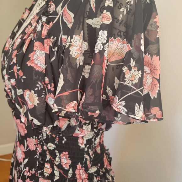 Max Studio Women's Pink and Black Flutter Sleeve Floral Midi Dress size M - Picture 7 of 15